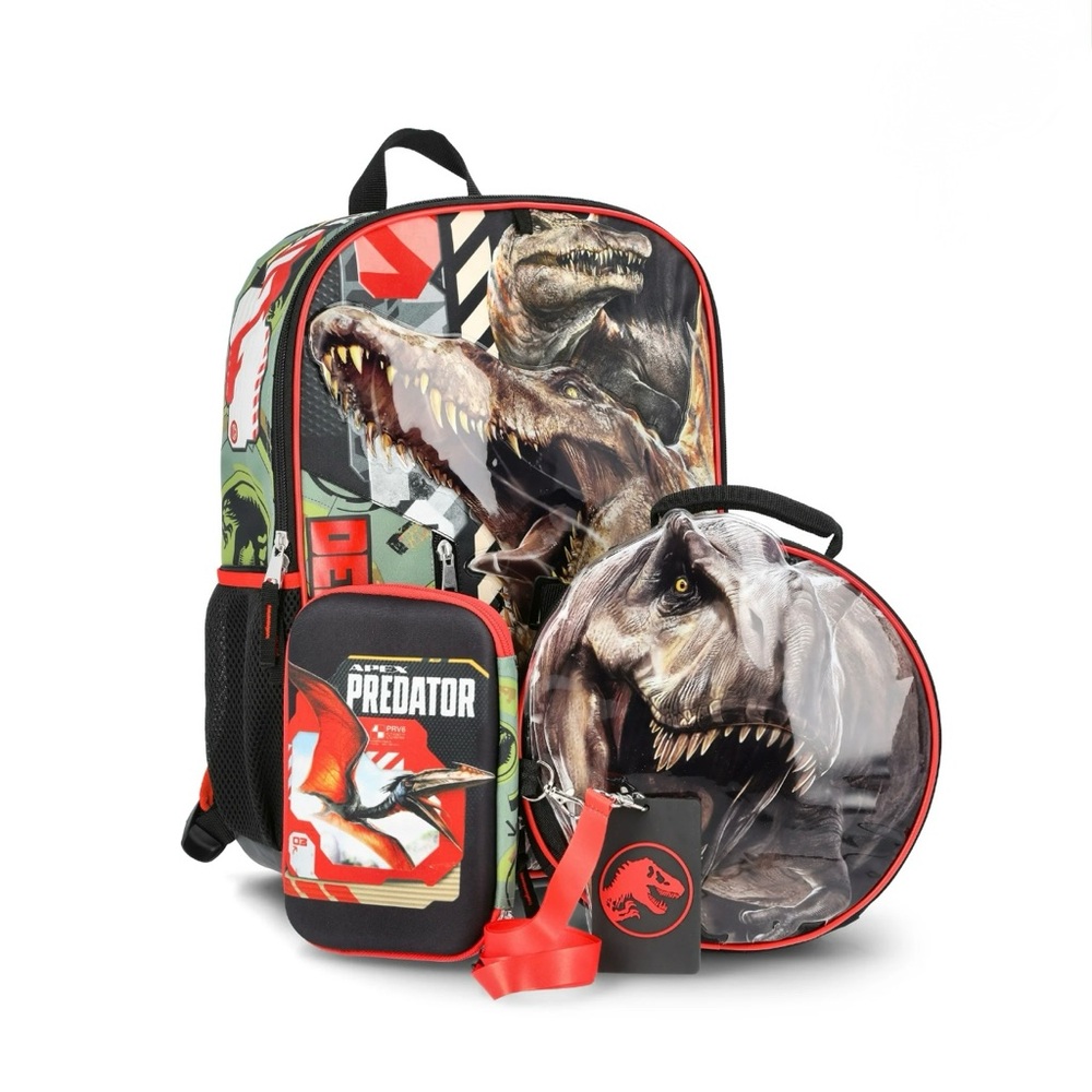 NWT Jurassic World Backpack, Lunchbox, Device Case, and ID Holder Set, 4-Piece